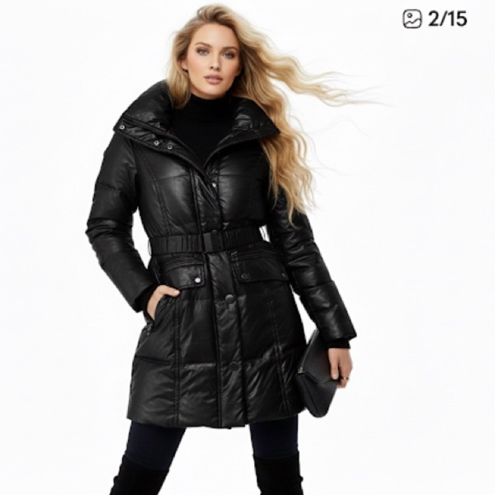 ATELIER NOIR by RUDSAK PUFFER PARKA COAT BELTED QUILTED BLACK WOMENS M